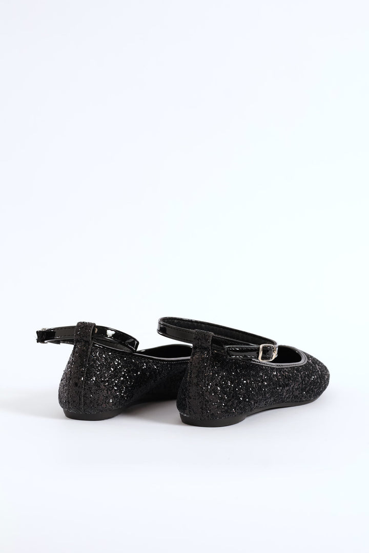 Girls Glitter Pump - Black