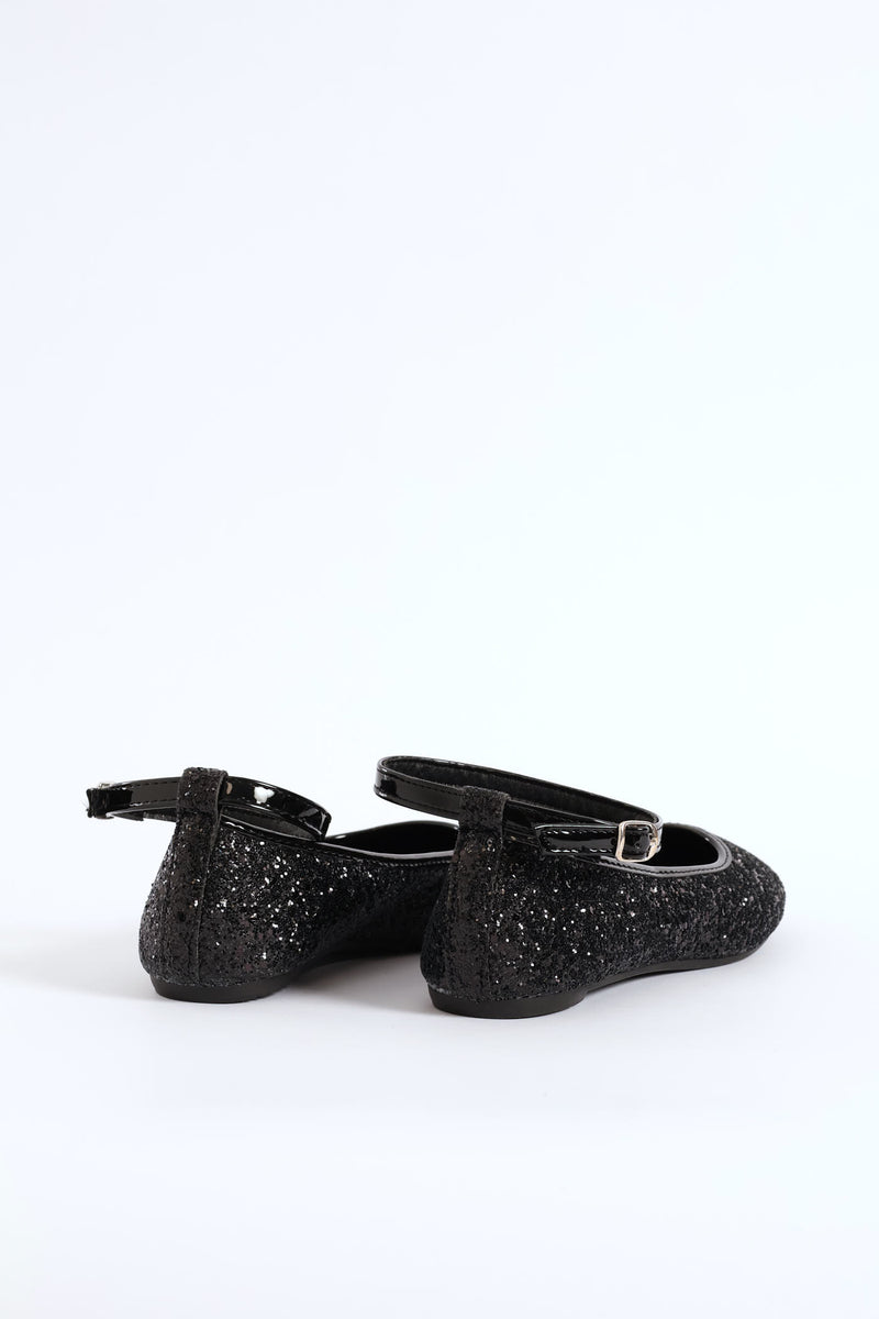 Girls Glitter Pump - Black