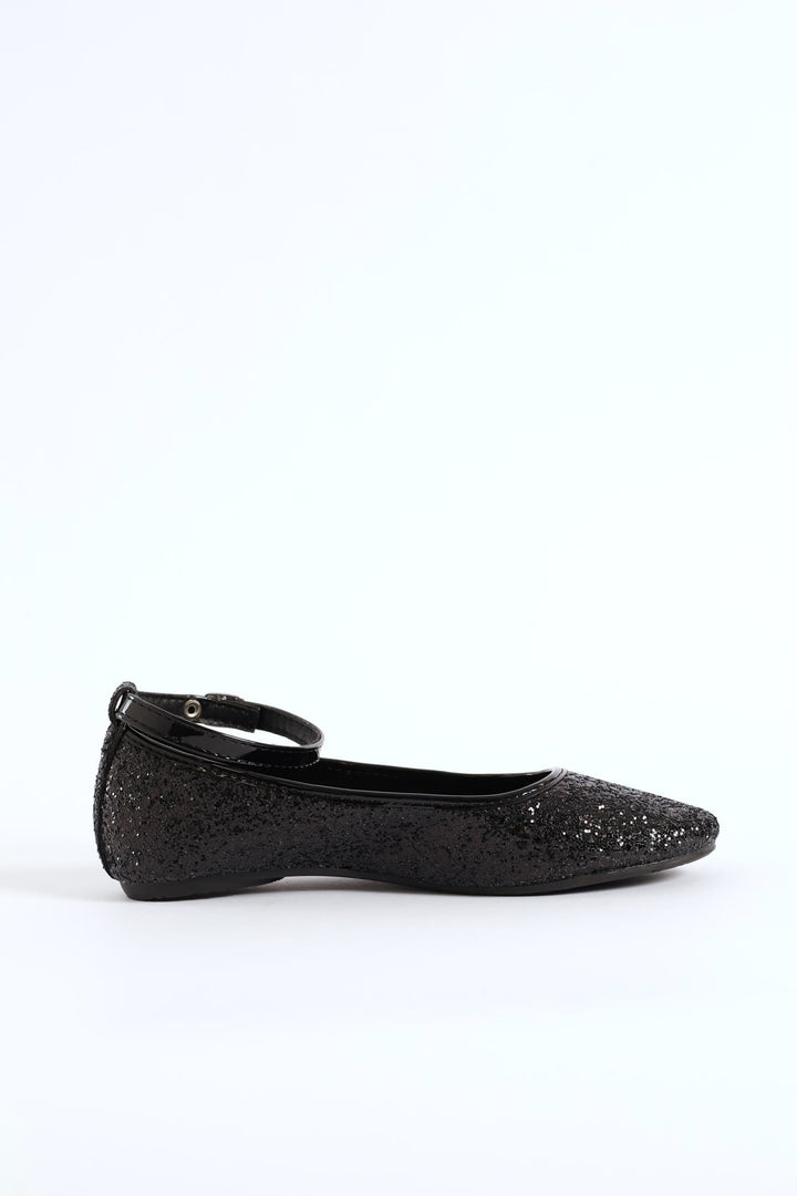 Girls Glitter Pump - Black