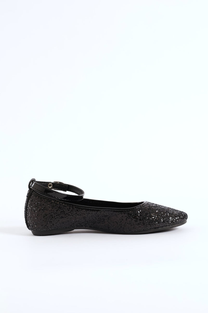 Girls Glitter Pump - Black