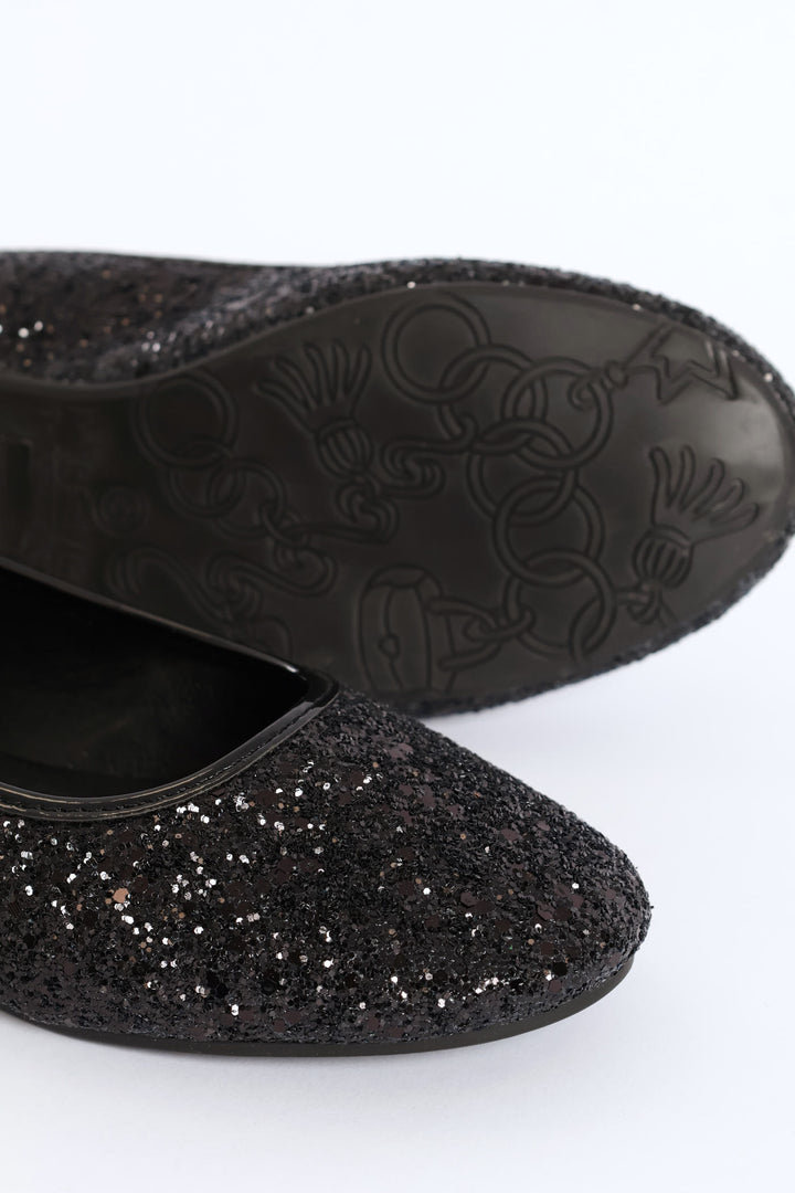 Girls Glitter Pump - Black