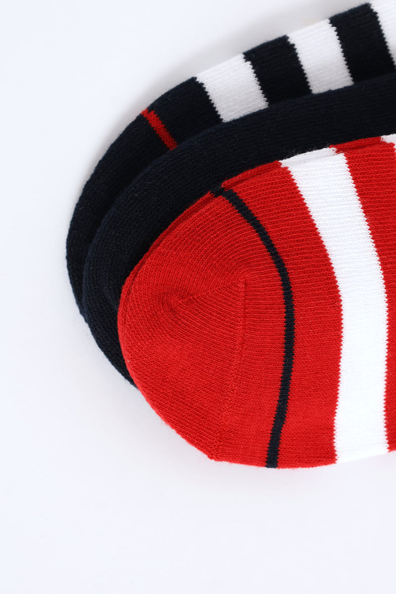 3 Pack Stripe Low Cut Socks - Red/Navy