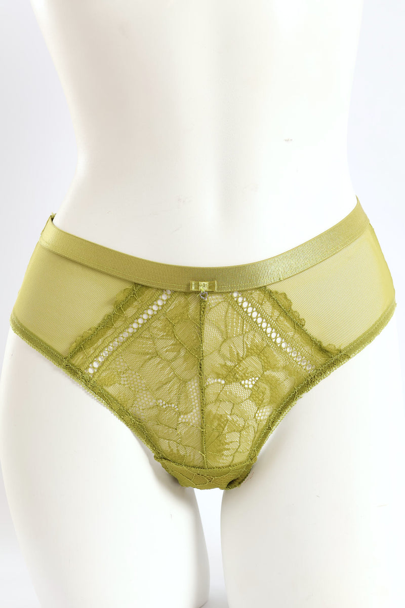 Shimmer Waistband Full Lace Boyleg Panty - Sage