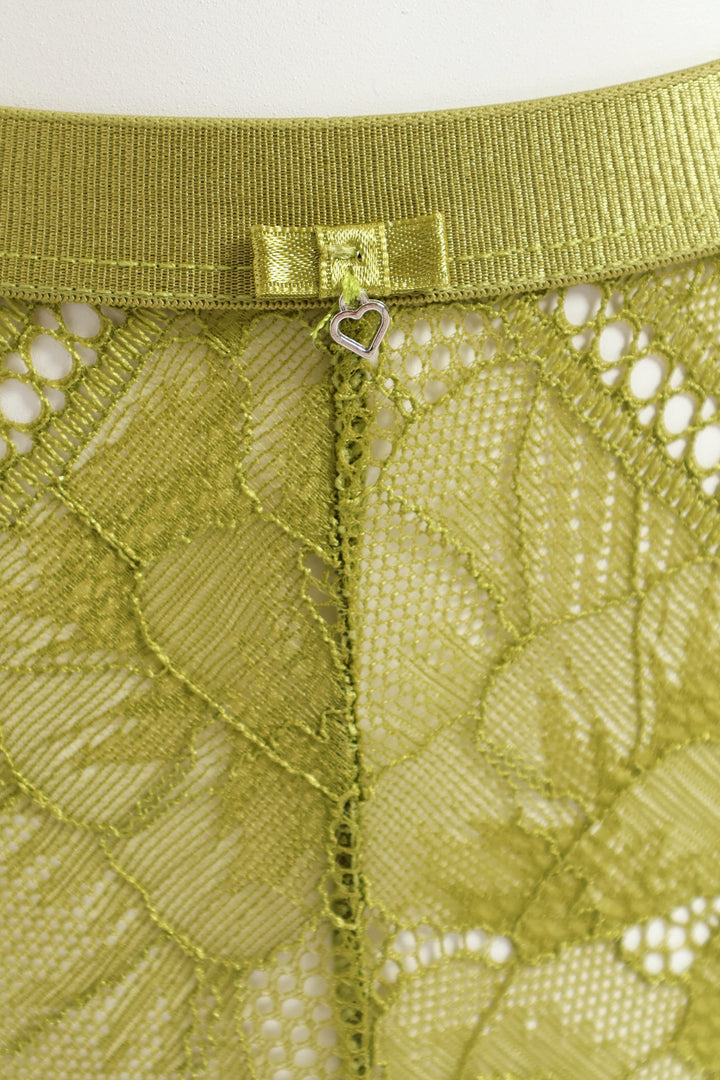 Shimmer Waistband Full Lace Boyleg Panty - Sage