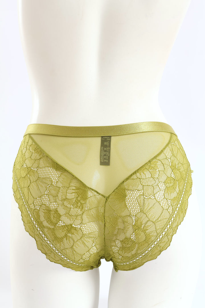Shimmer Waistband Full Lace Boyleg Panty - Sage