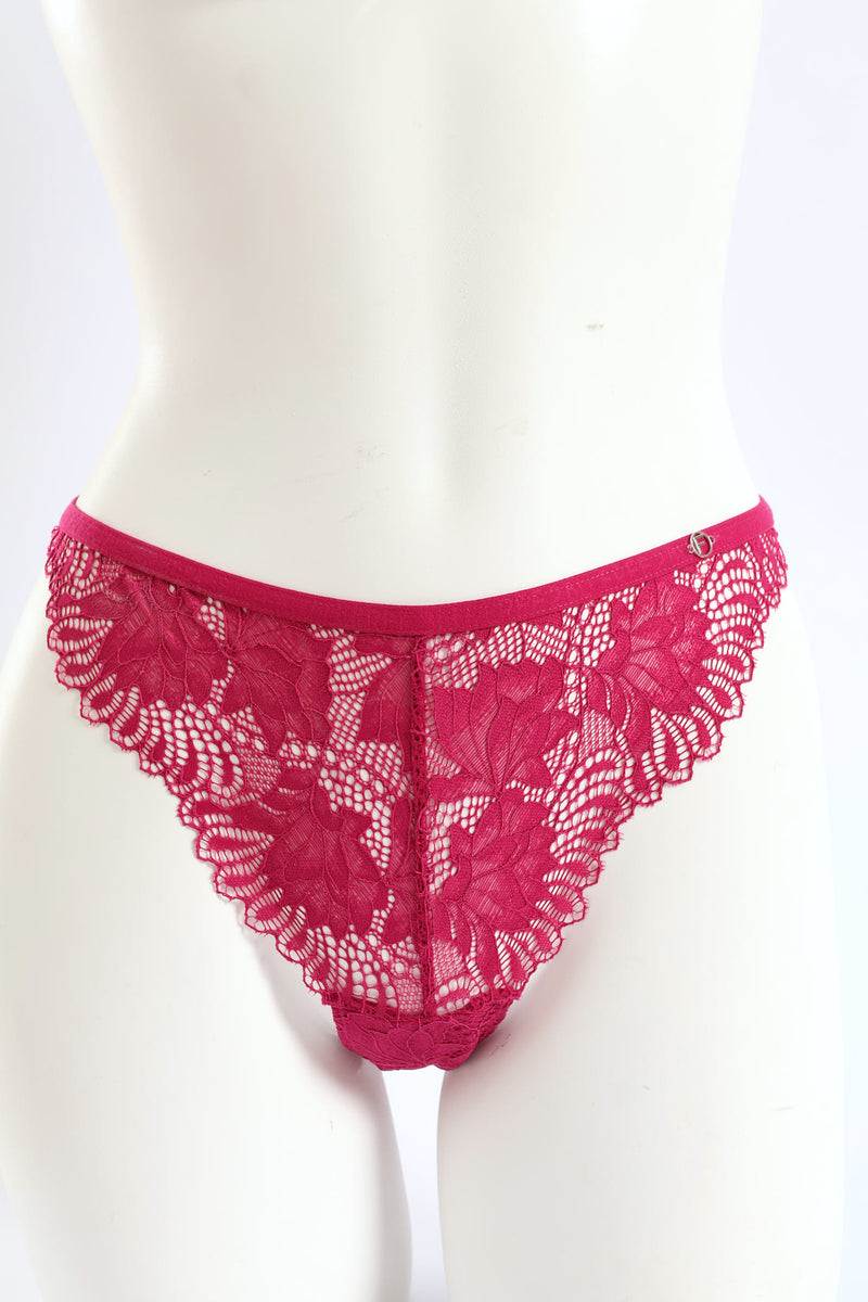 3 Pack Galloon Lace Brazilian Panties - Raspberry/Maroon/Chai Melange