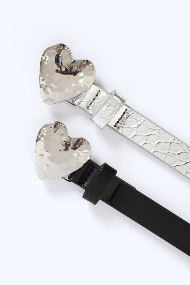 Girls 2 Pack Black & Silver Belts - Multi