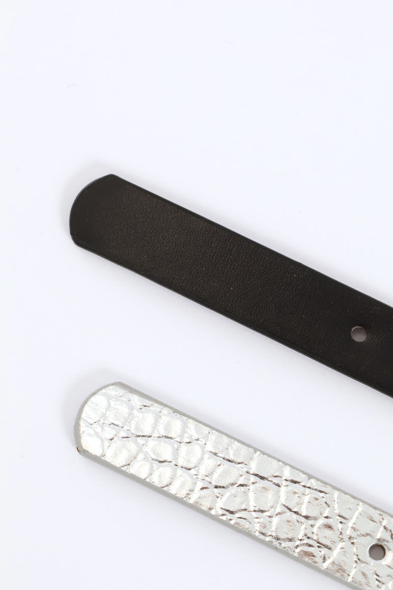 Girls 2 Pack Black & Silver Belts - Multi