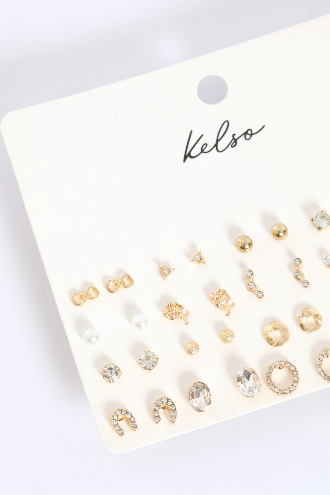 20 Pack Jewel Pearl & Bead Star Earrings - Gold