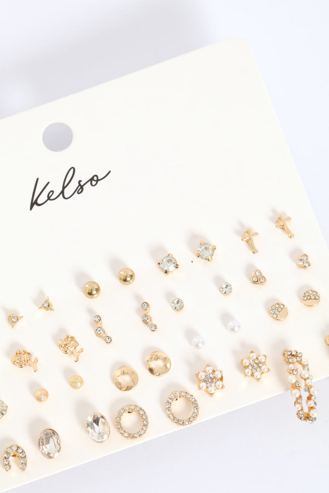 20 Pack Jewel Pearl & Bead Star Earrings - Gold