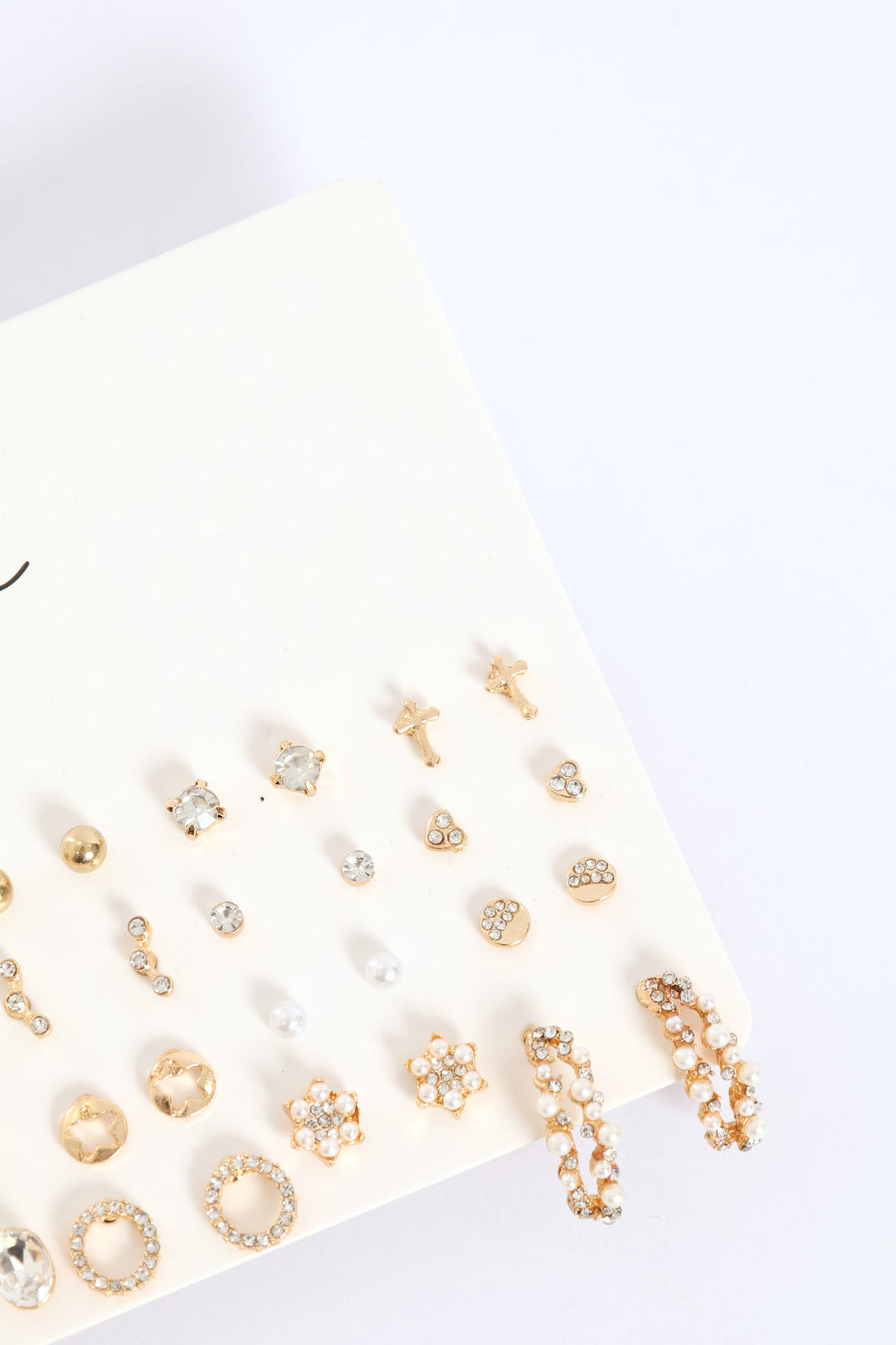 20 Pack Jewel Pearl & Bead Star Earrings - Gold