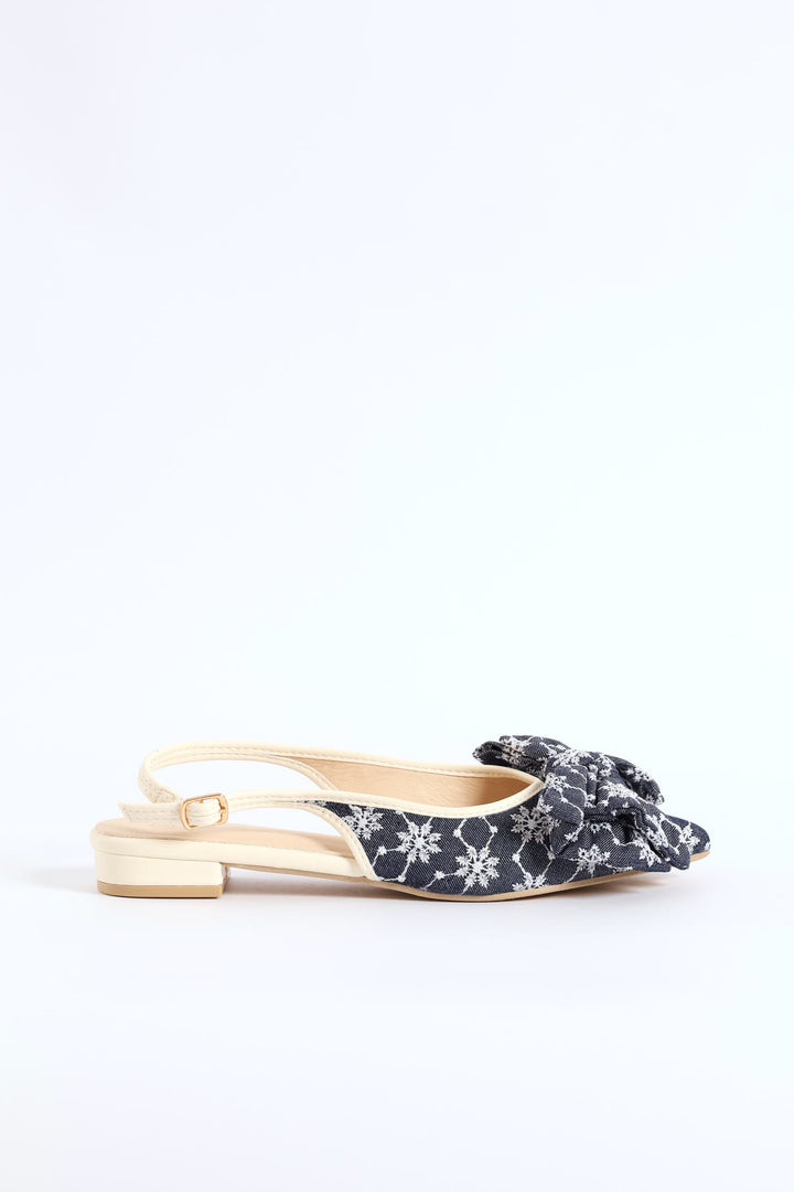 Anglaise Bow Slingback - Navy/White