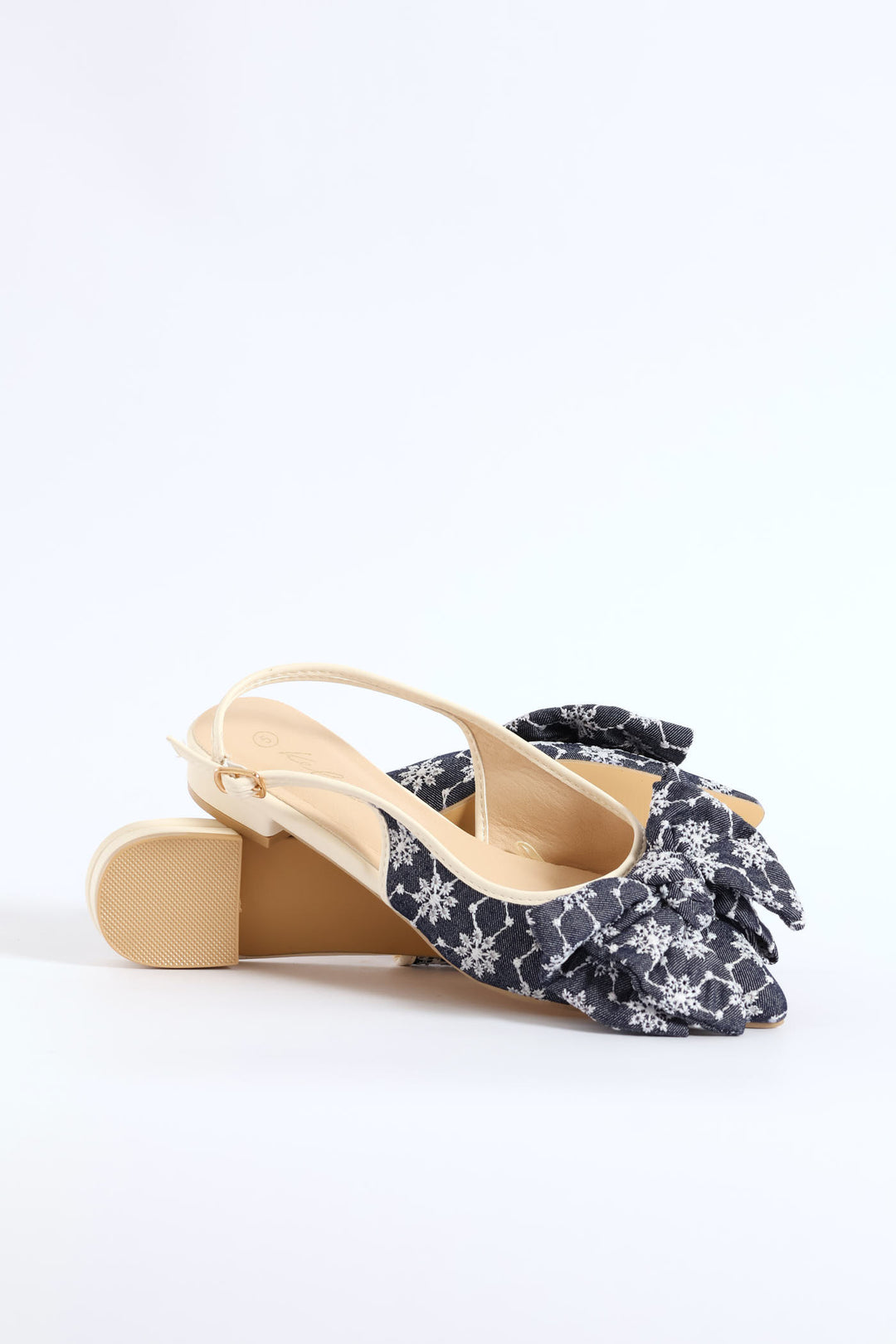 Anglaise Bow Slingback - Navy/White