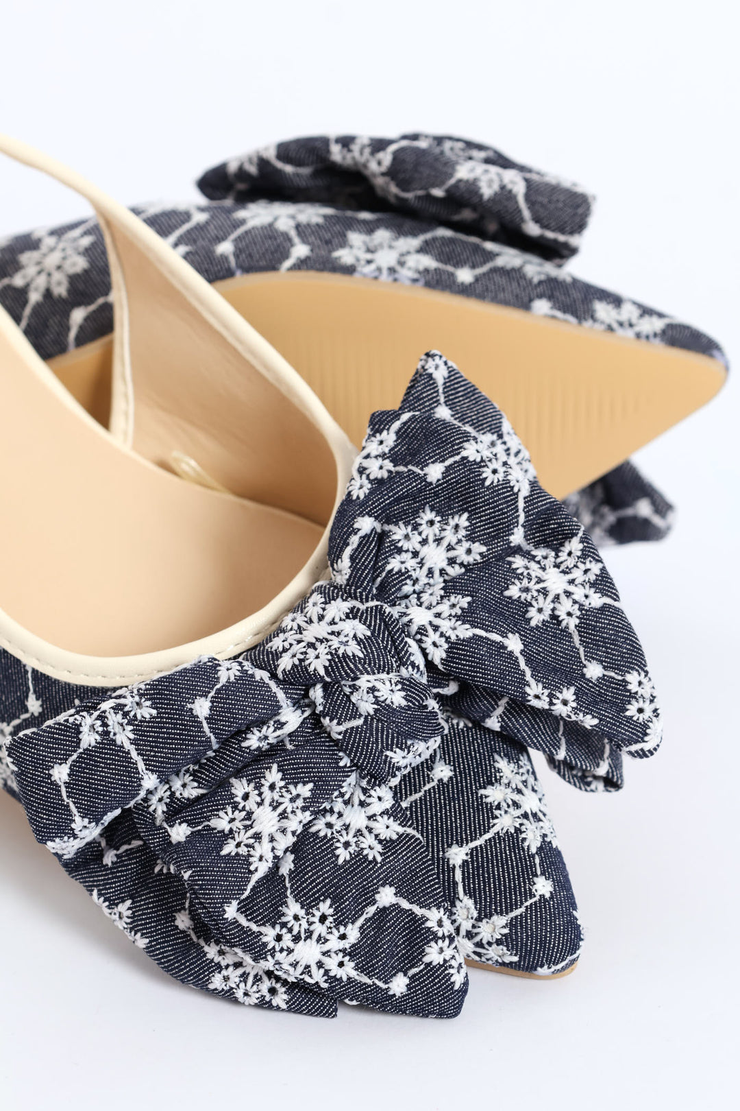 Anglaise Bow Slingback - Navy/White
