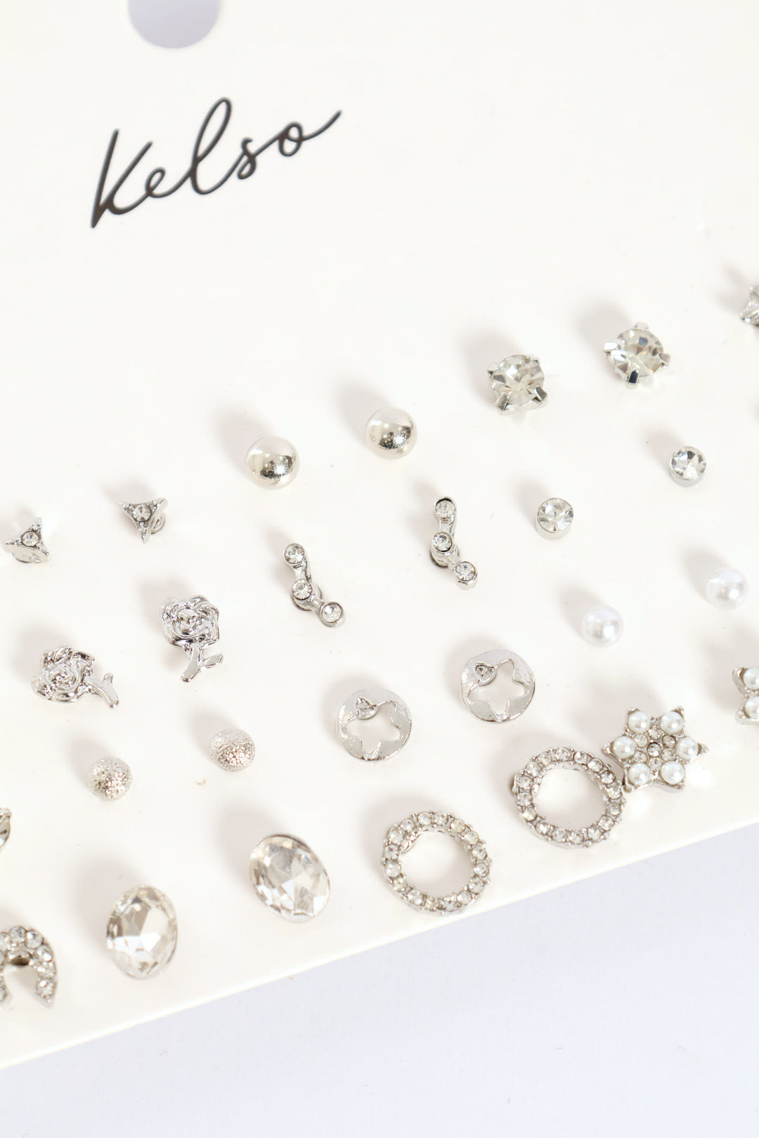 20 Pack Jewel Pearl & Bead Star Earrings - Silver