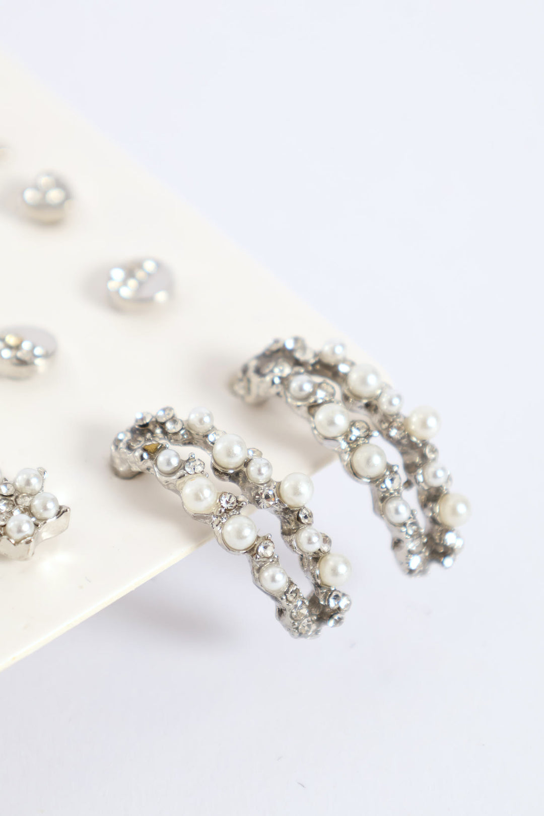 20 Pack Jewel Pearl & Bead Star Earrings - Silver