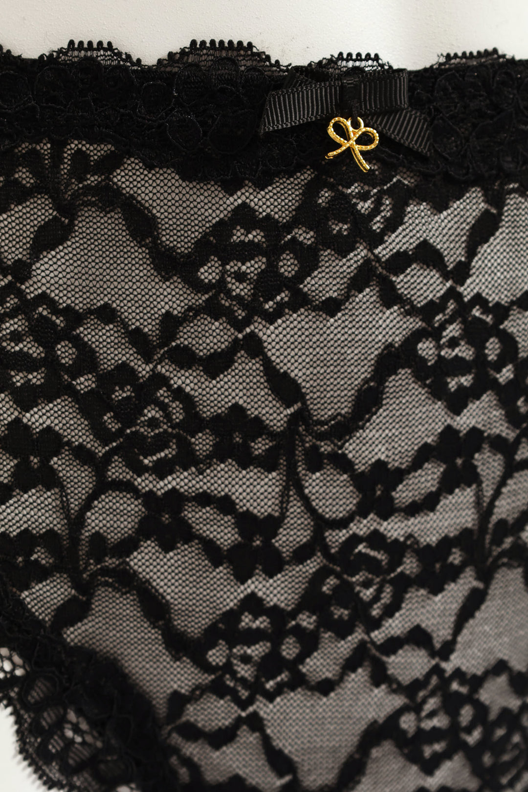 Shiny Microfibre & Lace Front Bikini Panty - Black