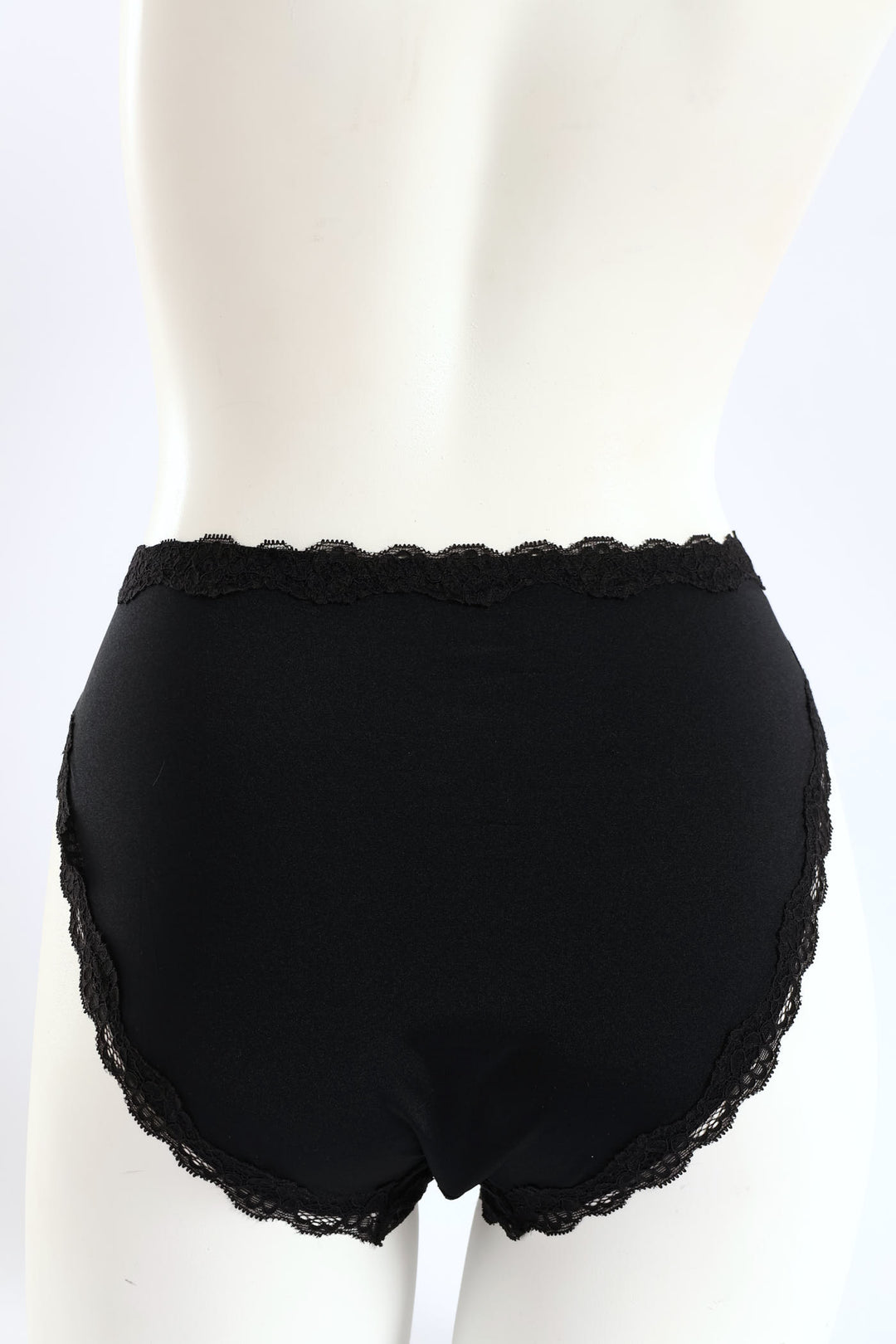 Shiny Microfibre & Lace Front Bikini Panty - Black