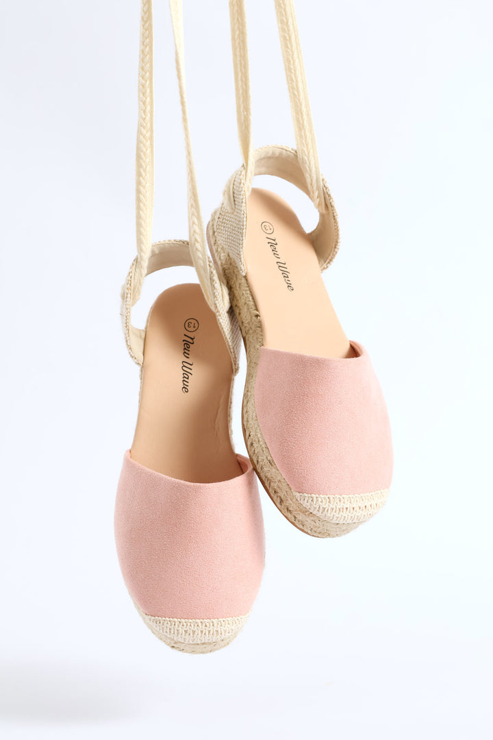 Girls Espadrille Ankle Tie Pump - Blush