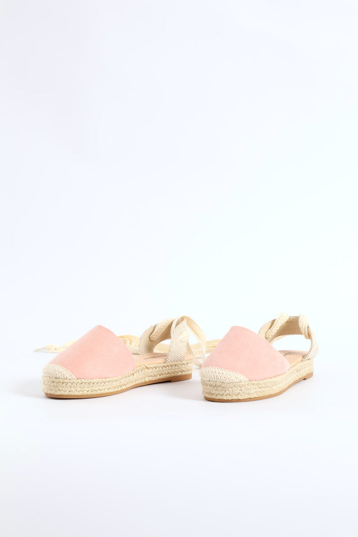 Girls Espadrille Ankle Tie Pump - Blush