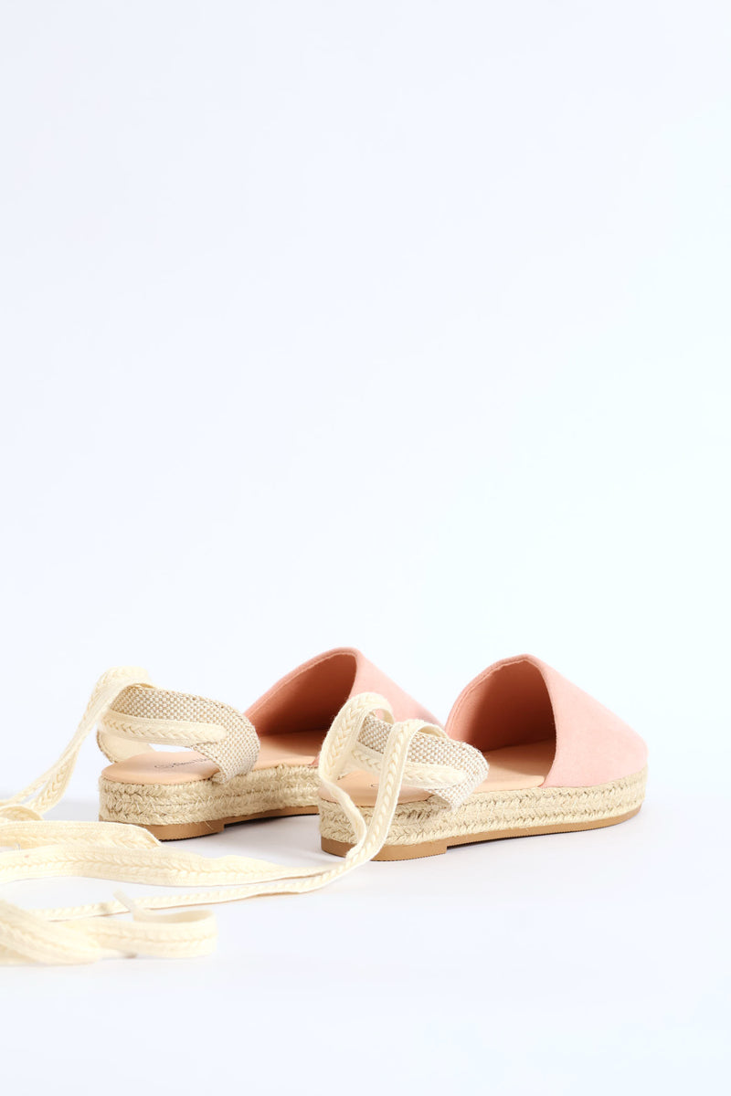 Girls Espadrille Ankle Tie Pump - Blush