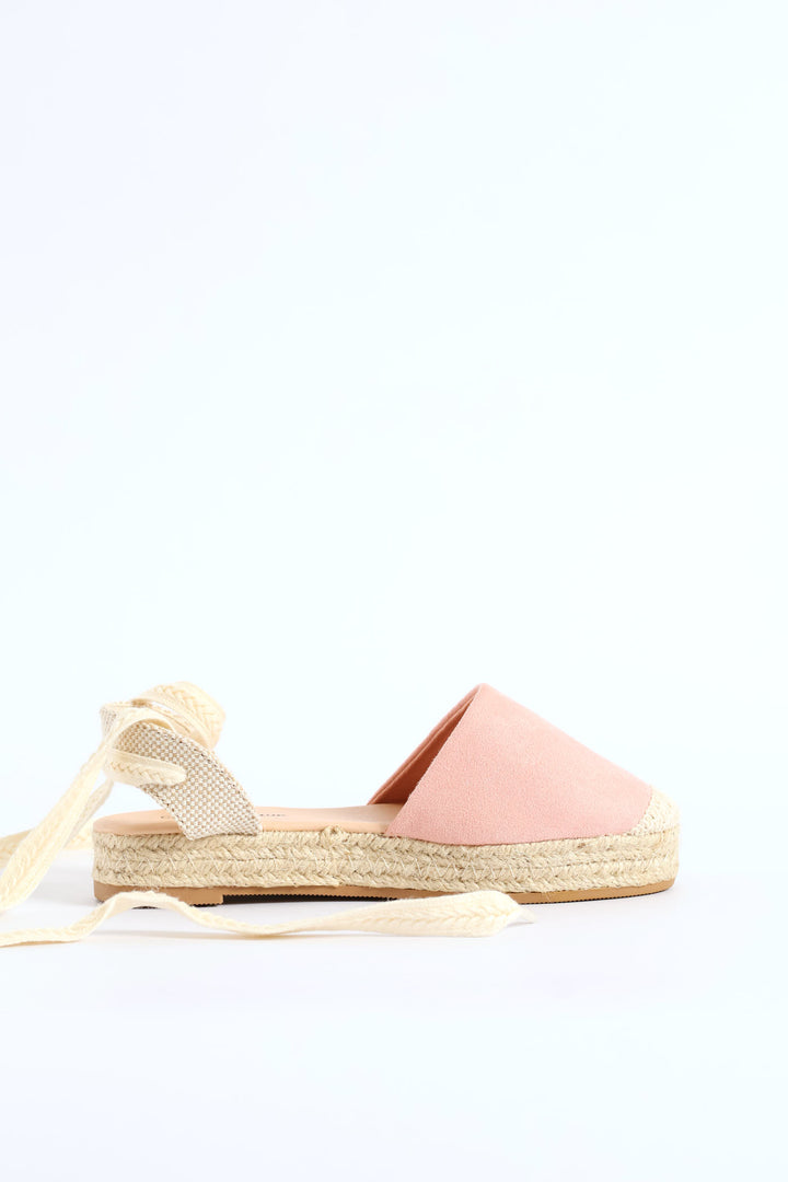 Girls Espadrille Ankle Tie Pump - Blush