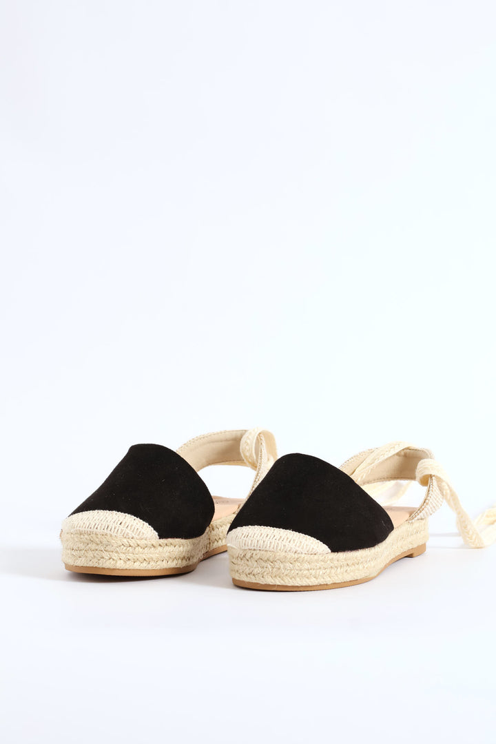 Girls Espadrille Ankle Tie Pump - Black