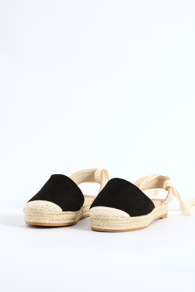Girls Espadrille Ankle Tie Pump - Black