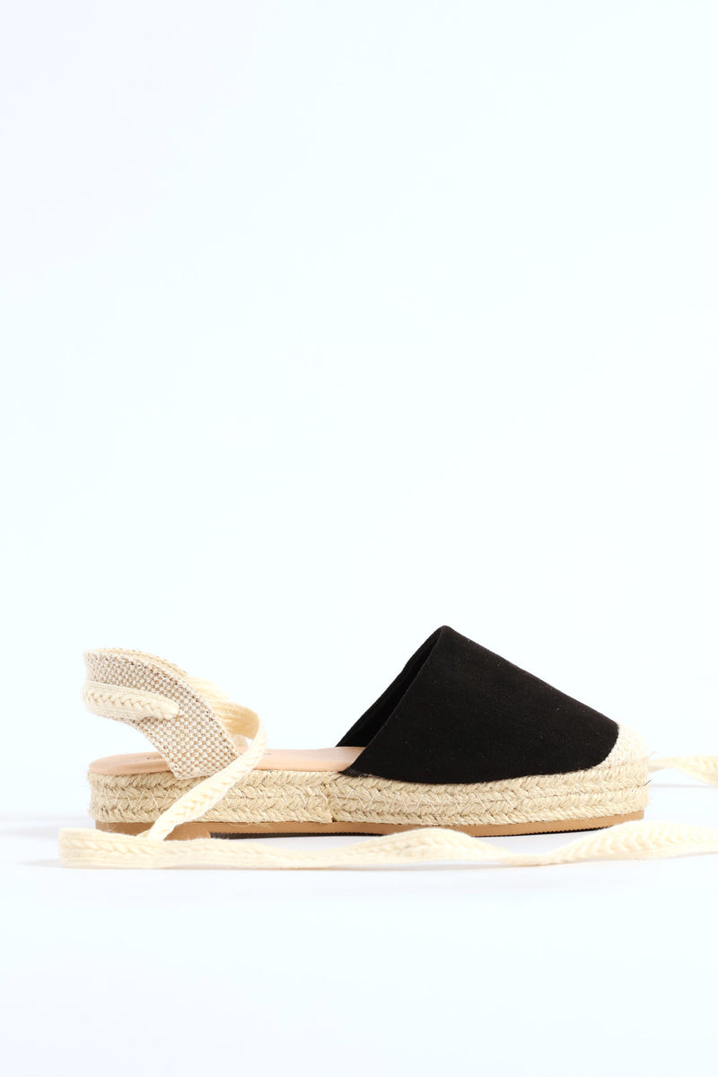 Girls Espadrille Ankle Tie Pump - Black