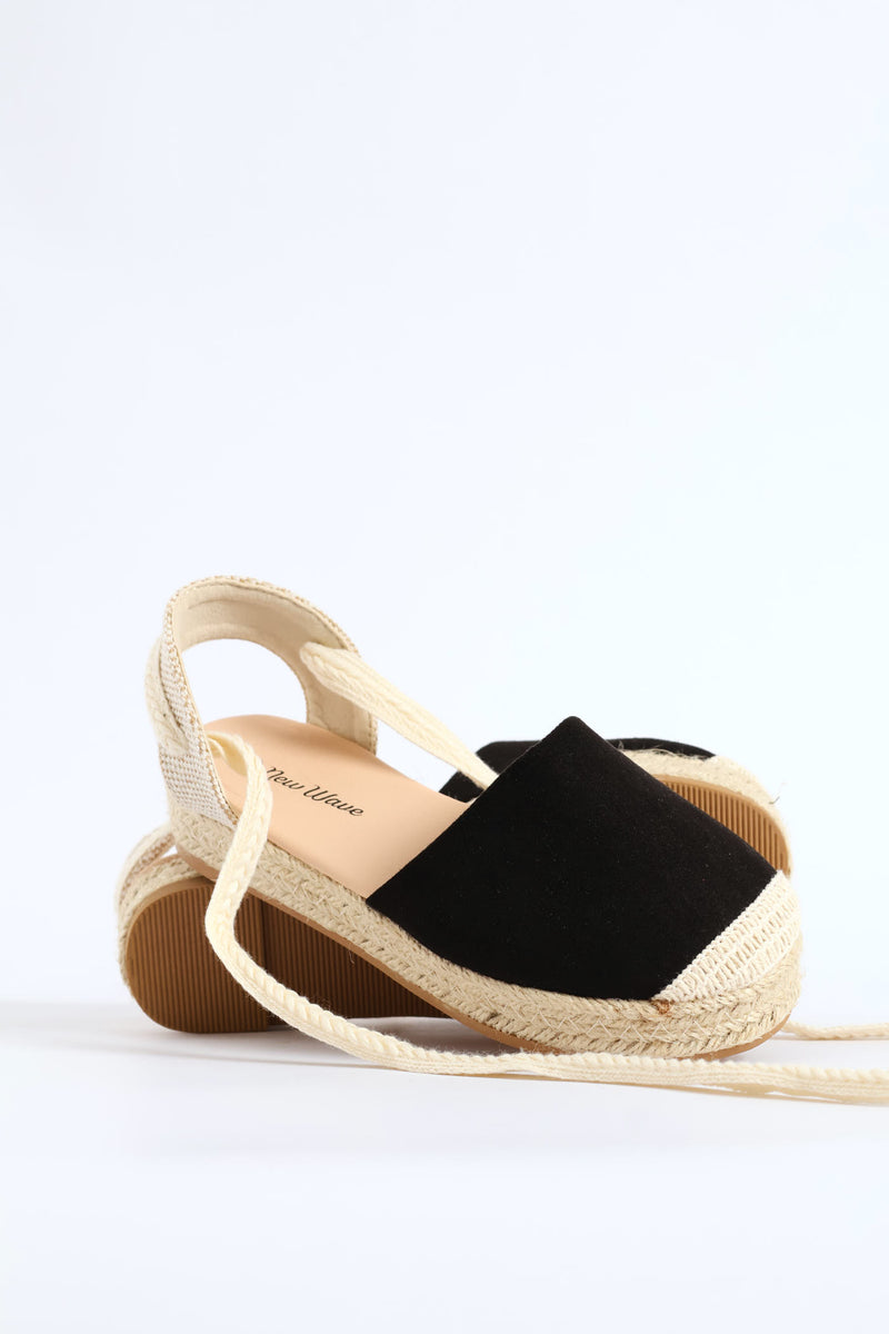 Girls Espadrille Ankle Tie Pump - Black