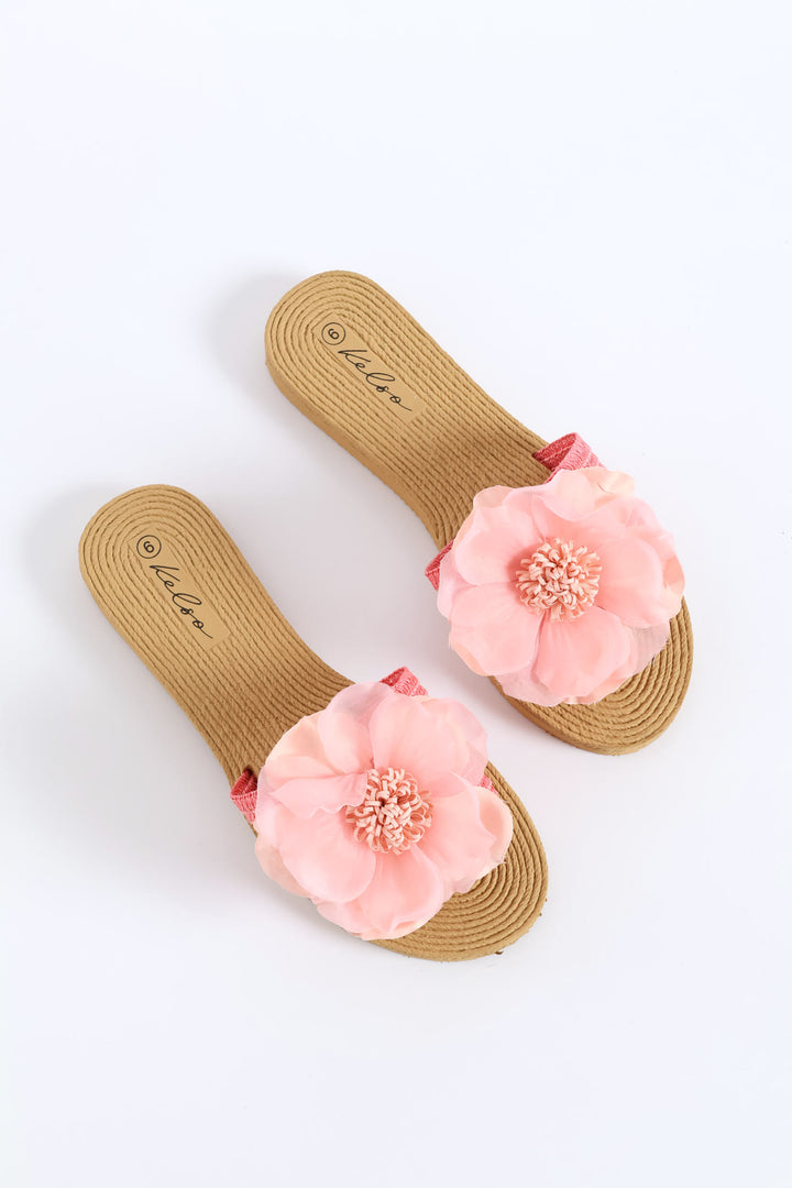 Floral Weave Single Band Mule Sandal - Pink