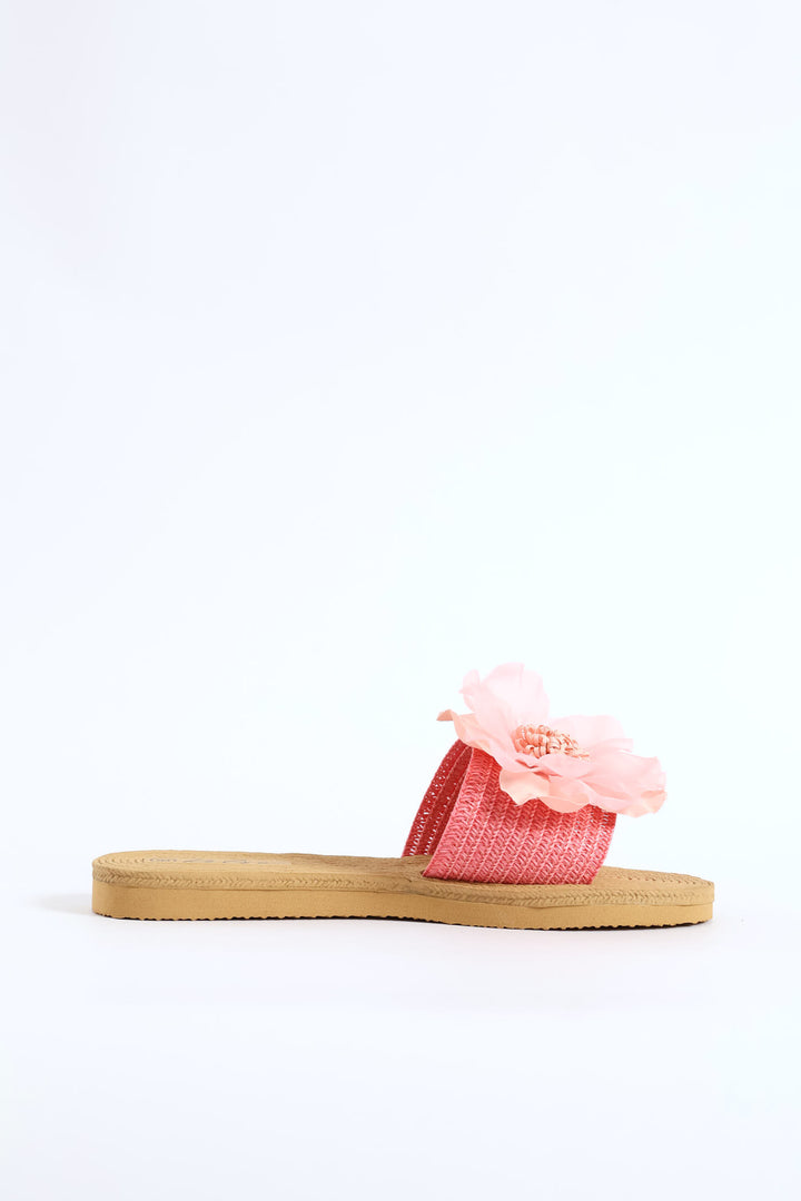 Floral Weave Single Band Mule Sandal - Pink