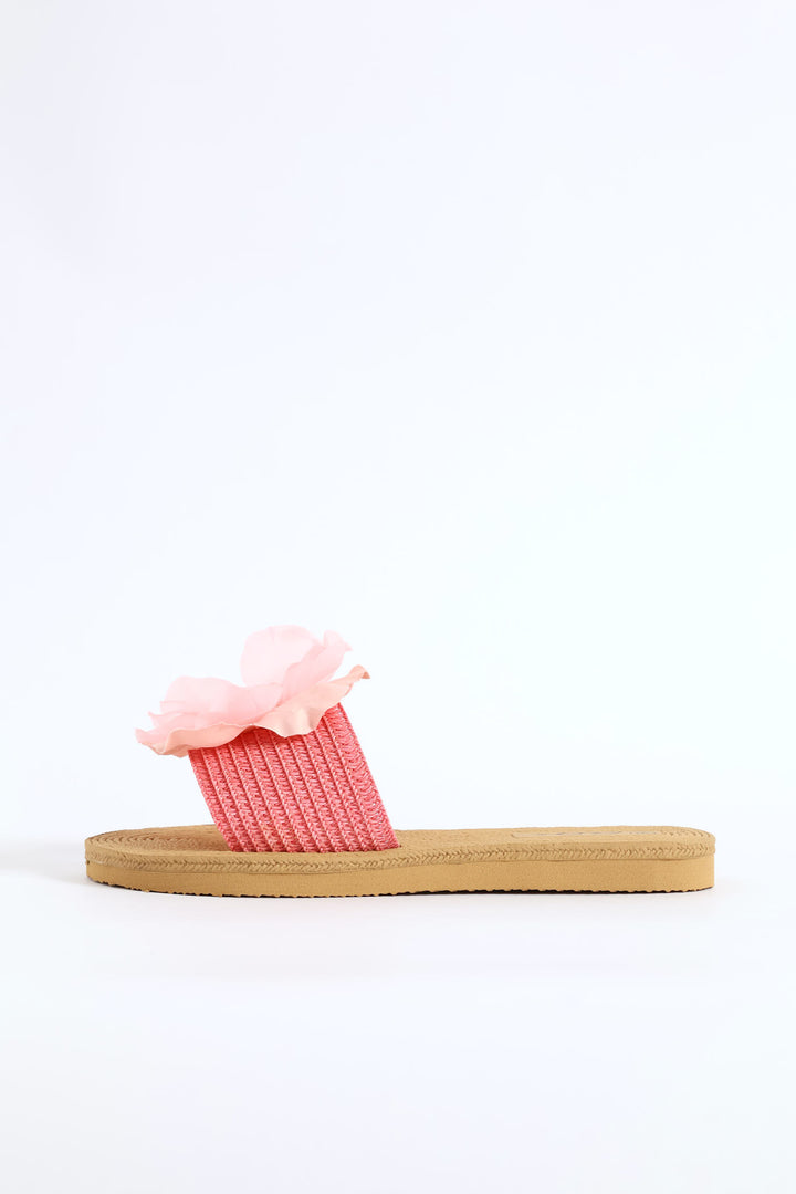 Floral Weave Single Band Mule Sandal - Pink