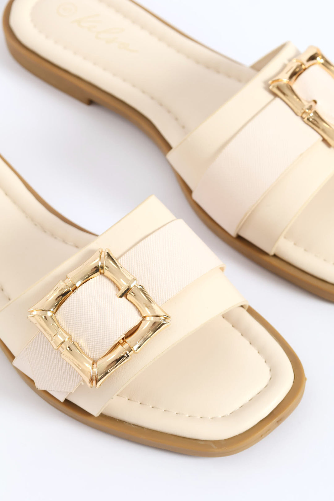Bamboo Buckle Detail Single Band Sandal - White