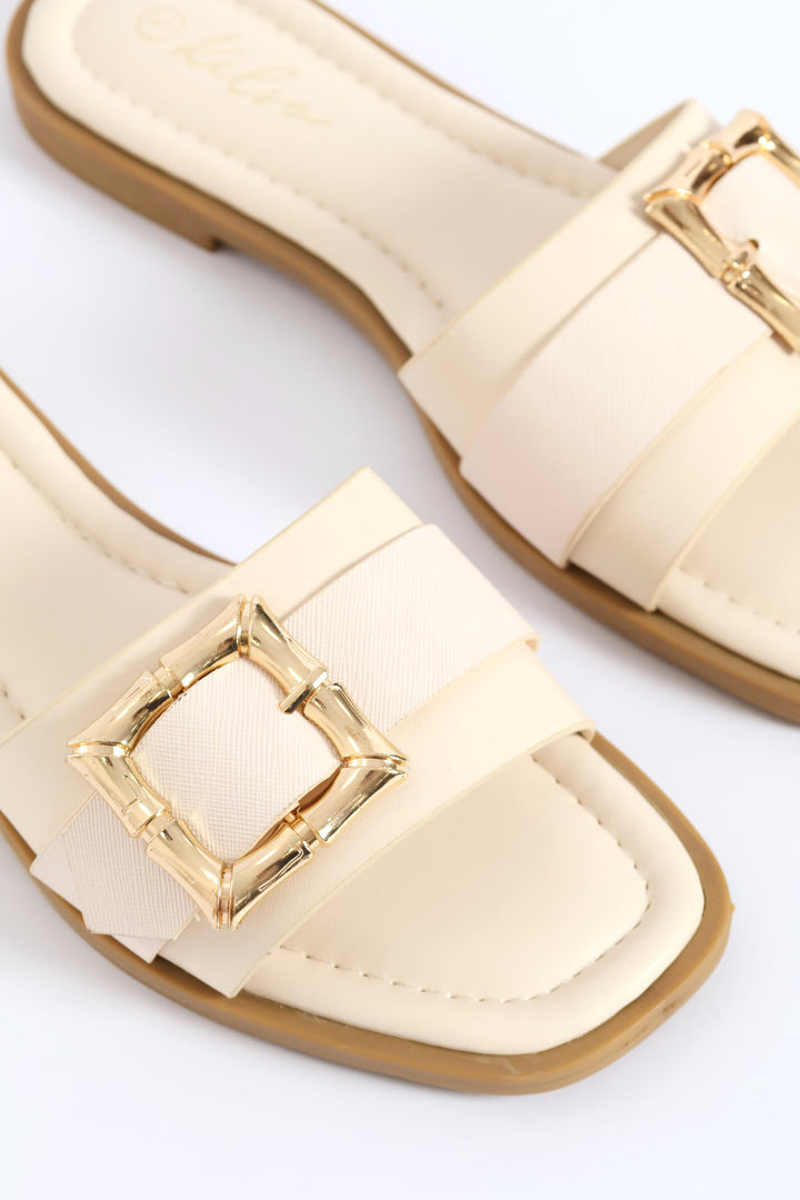 Bamboo Buckle Detail Single Band Sandal - White