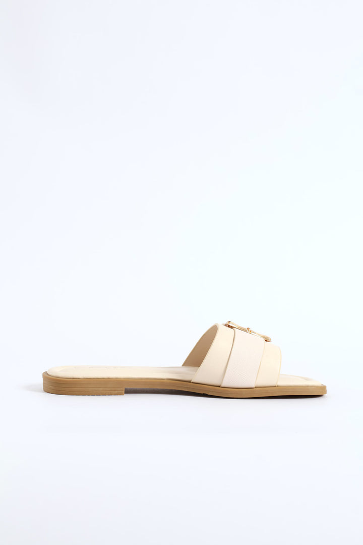 Bamboo Buckle Detail Single Band Sandal - White