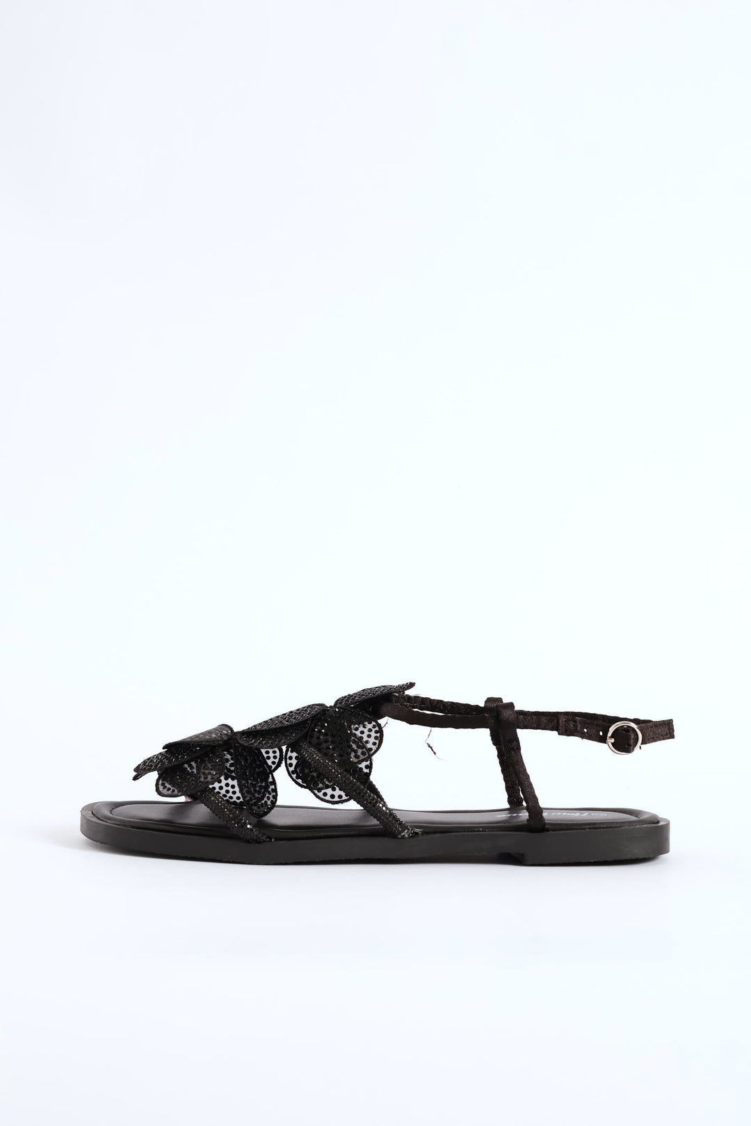 Girls Embroidered Flower Sandal - Black