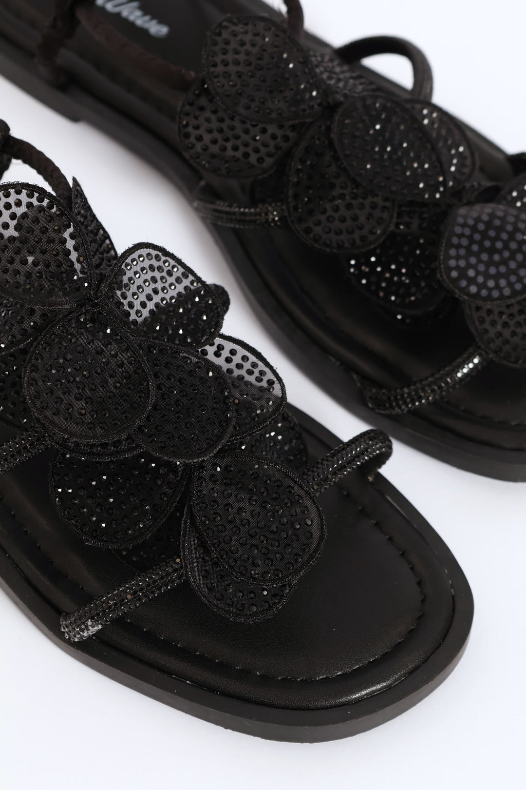 Girls Embroidered Flower Sandal - Black