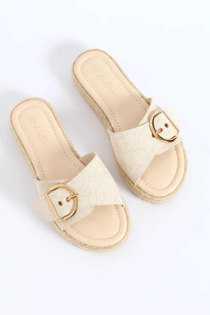 Single Band Buckle Detail Espadrille Mule Sandal - Off White