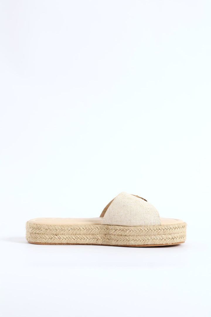 Single Band Buckle Detail Espadrille Mule Sandal - Off White