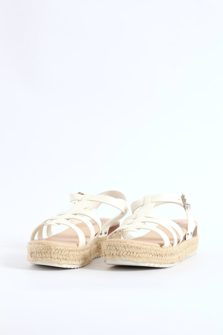Girls Multi Strap Espadrille Wedge Sandal - White