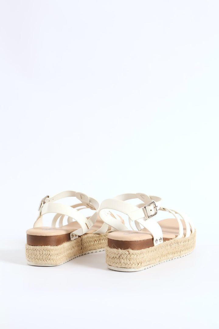 Girls Multi Strap Espadrille Wedge Sandal - White