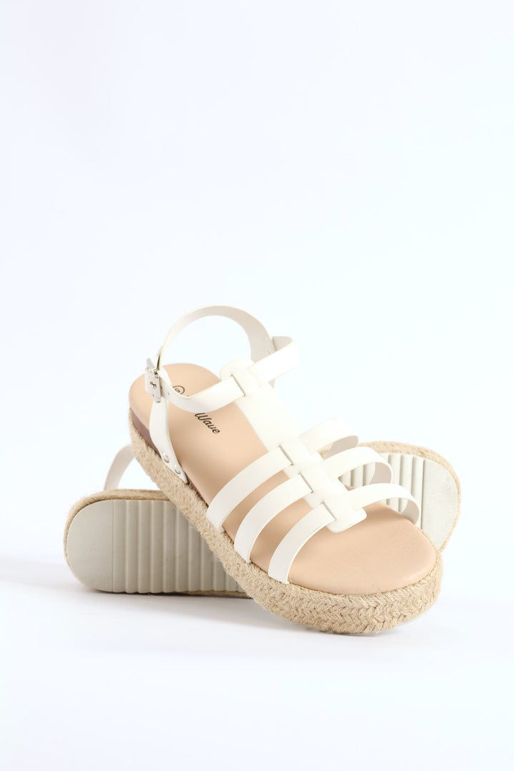 Girls Multi Strap Espadrille Wedge Sandal - White