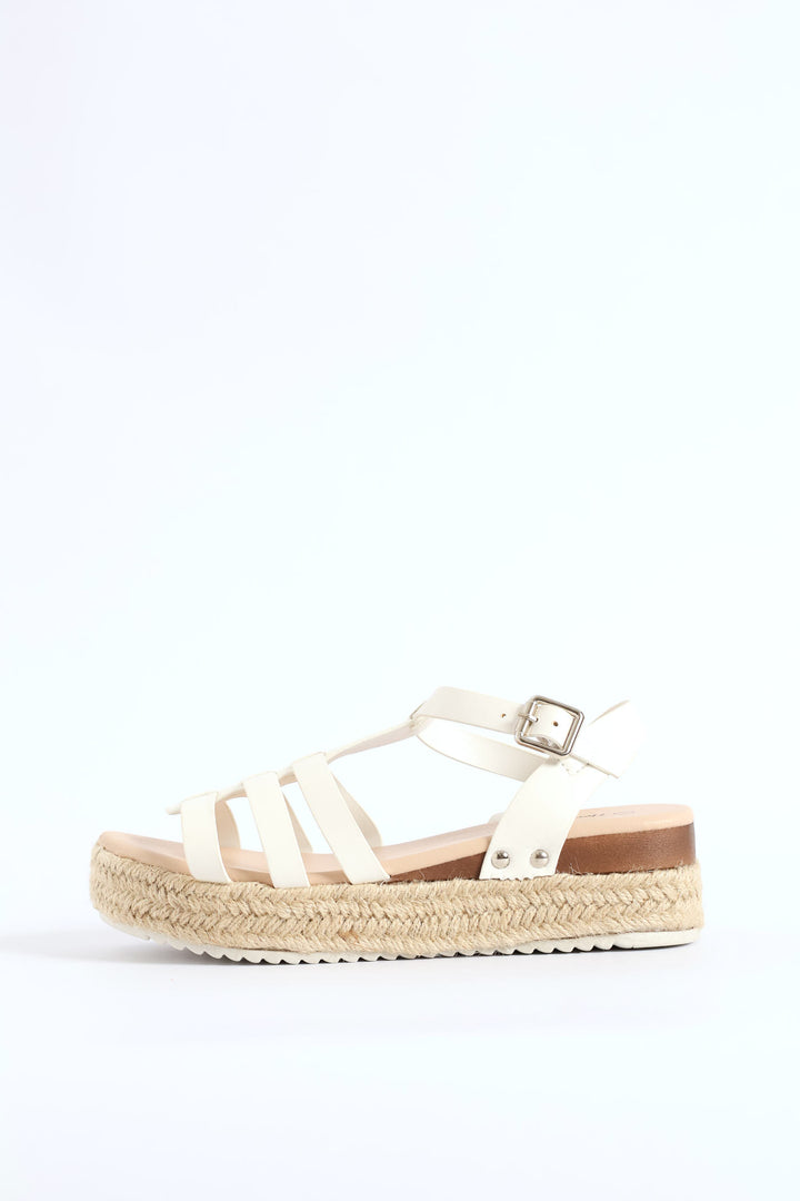 Girls Multi Strap Espadrille Wedge Sandal - White