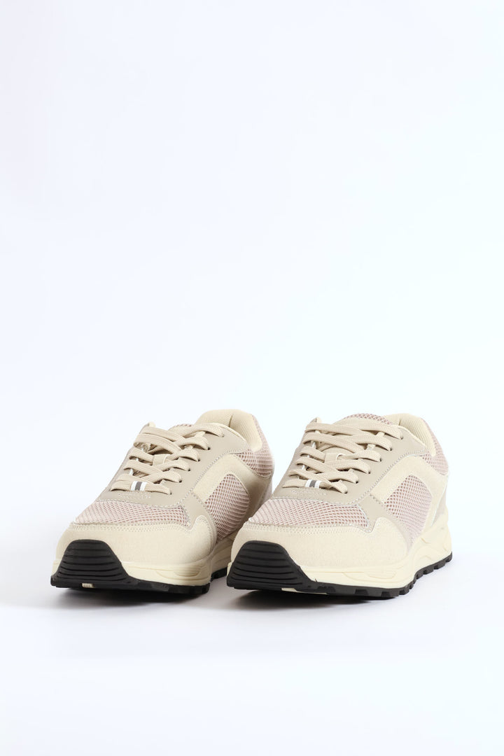 Multi Panelled Smart Casual Sneaker - Beige