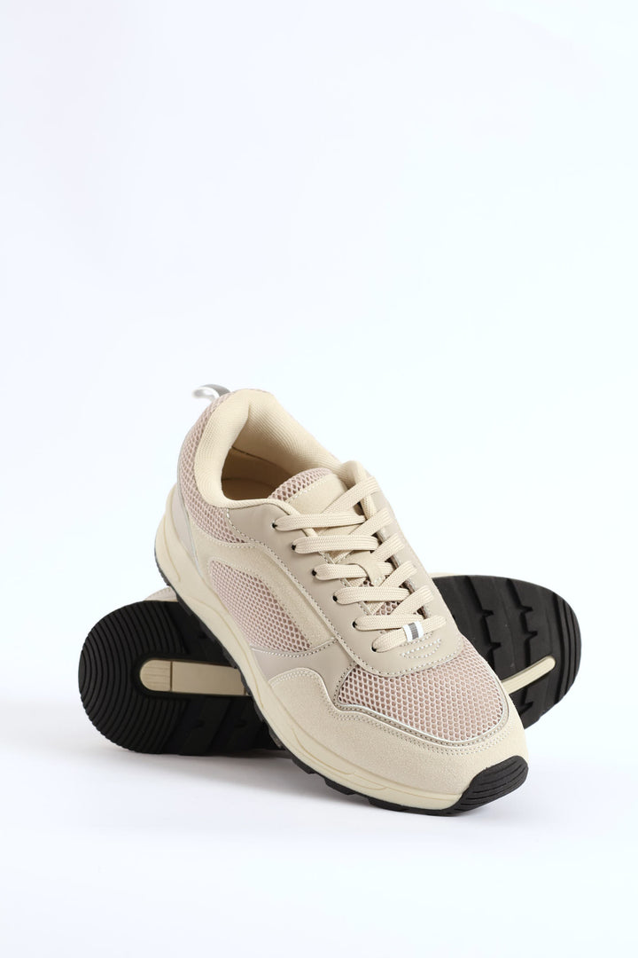 Multi Panelled Smart Casual Sneaker - Beige