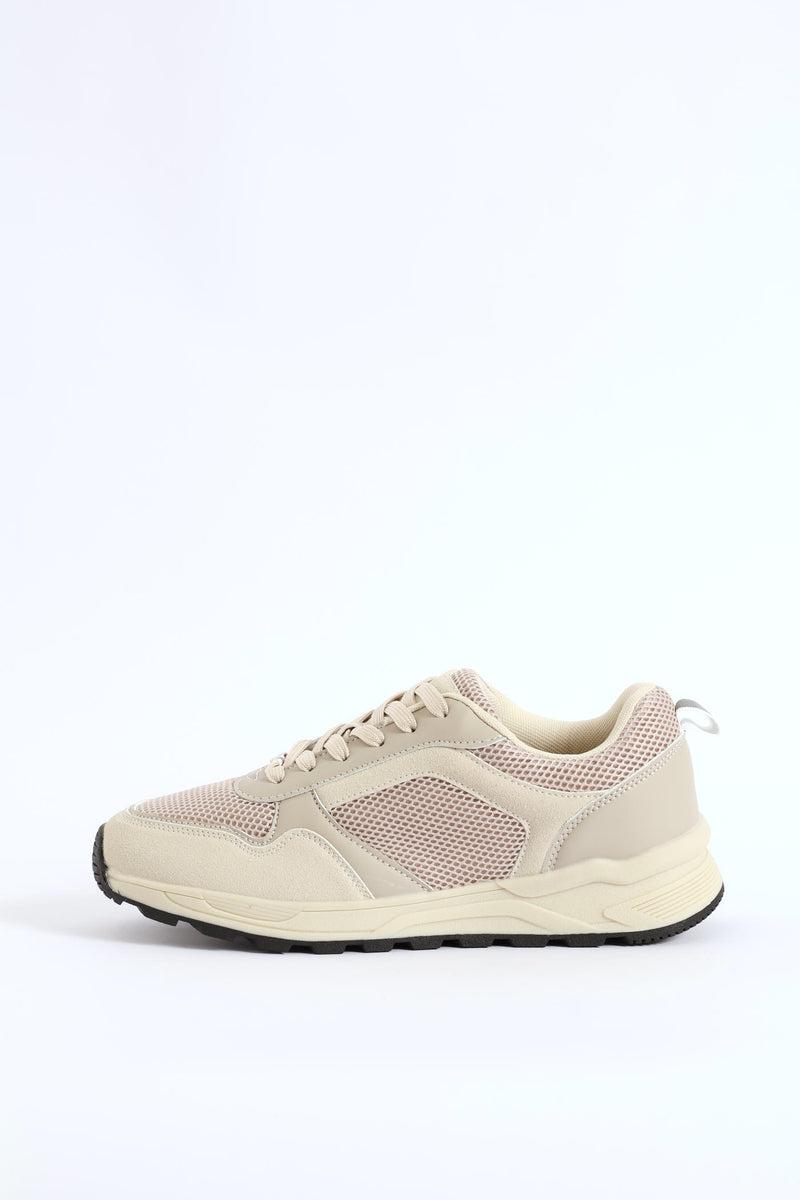 Multi Panelled Smart Casual Sneaker - Beige