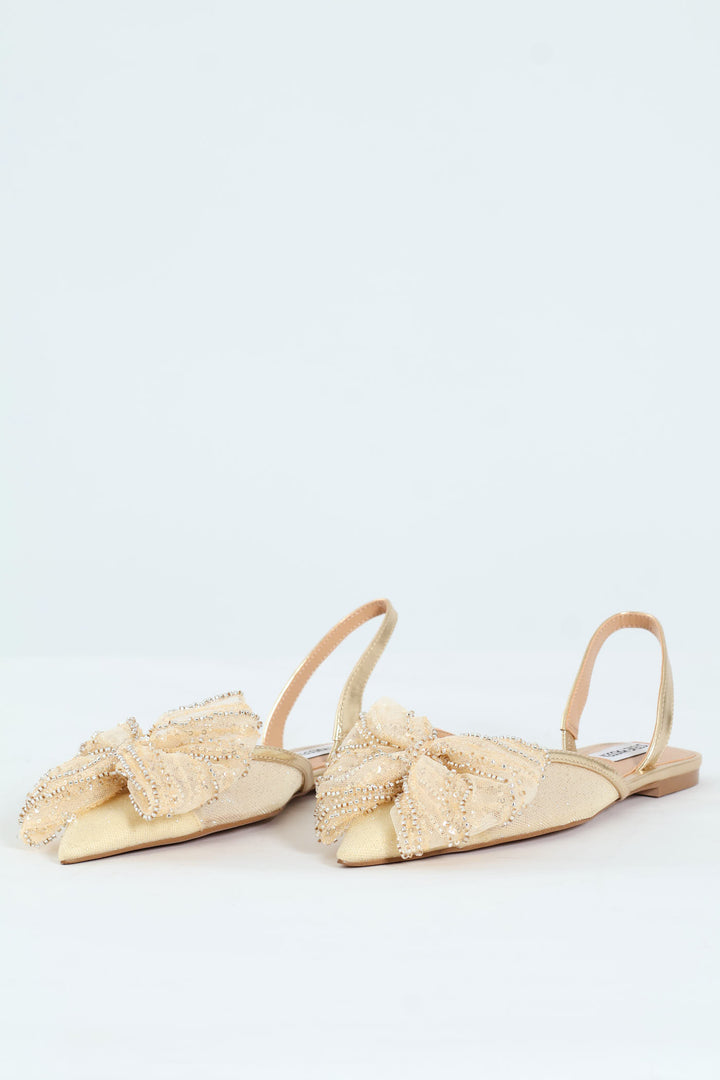 Calibria Pointed Toe Bow Sling Back - Gold