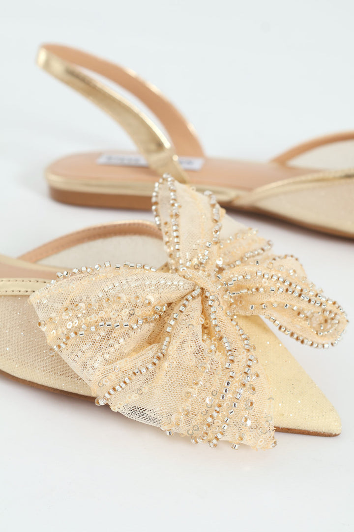 Calibria Pointed Toe Bow Sling Back - Gold