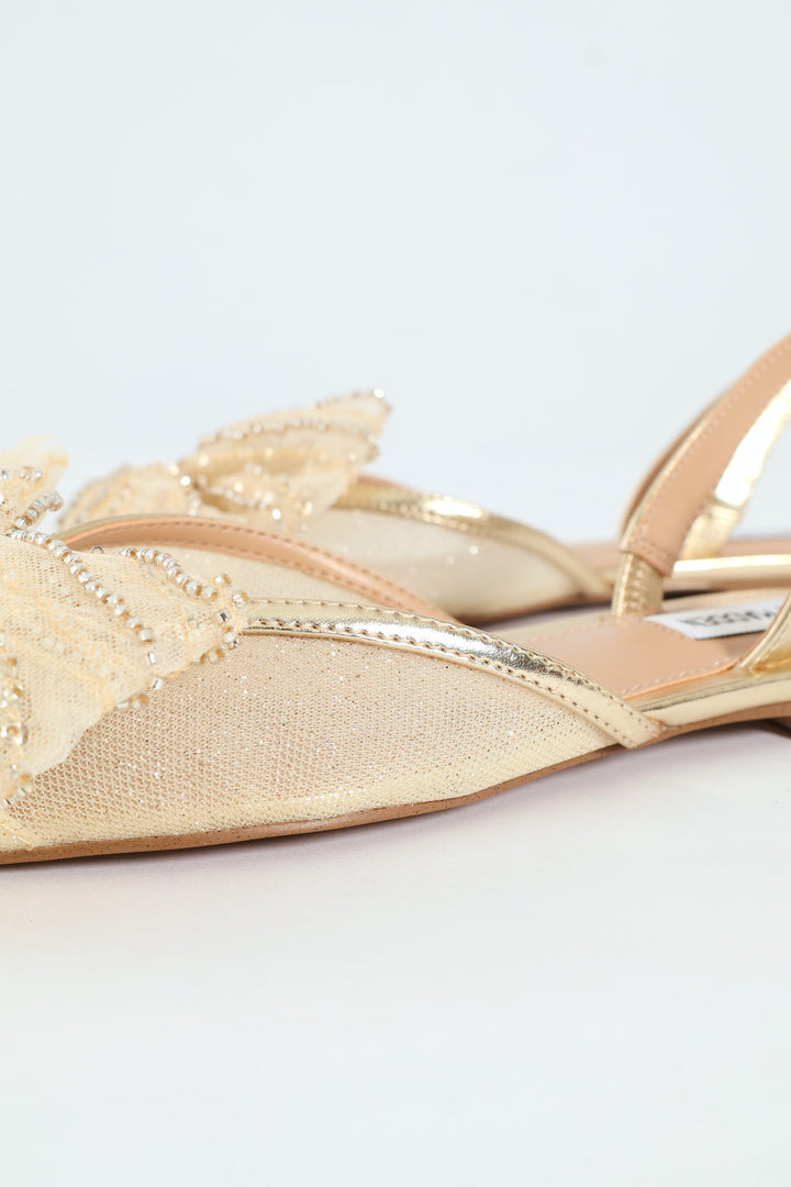 Calibria Pointed Toe Bow Sling Back - Gold